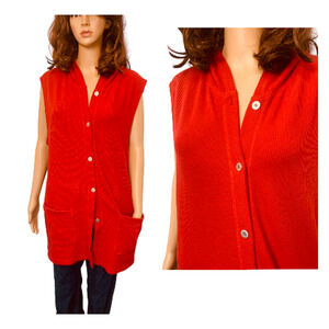 Ron Stuart "Live-Ins" 90s Vintage Red Sleeveless Waffle-Knit Hoodie M/L